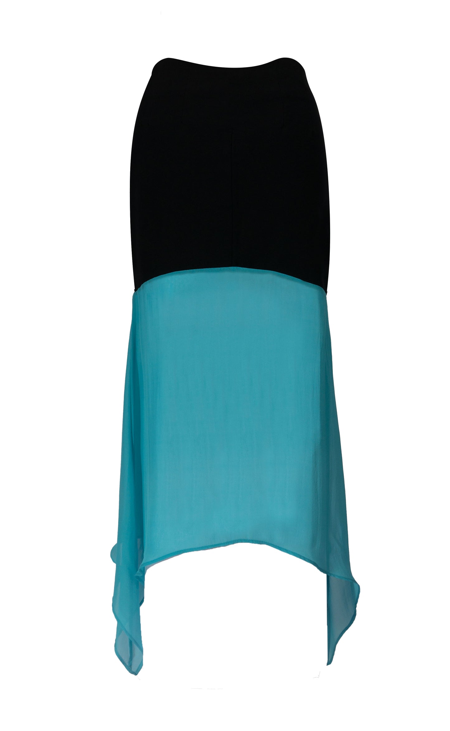 ALVISA, jupe mi-longue noire et turquoise