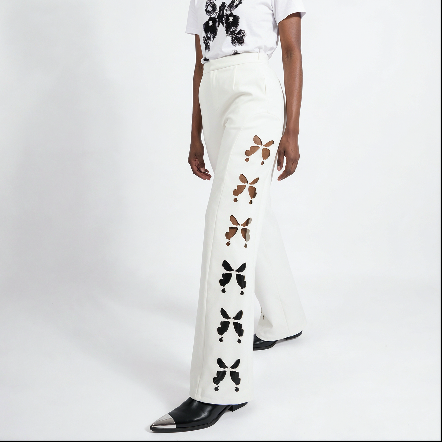 AMANTIA, white laser-cut trouser