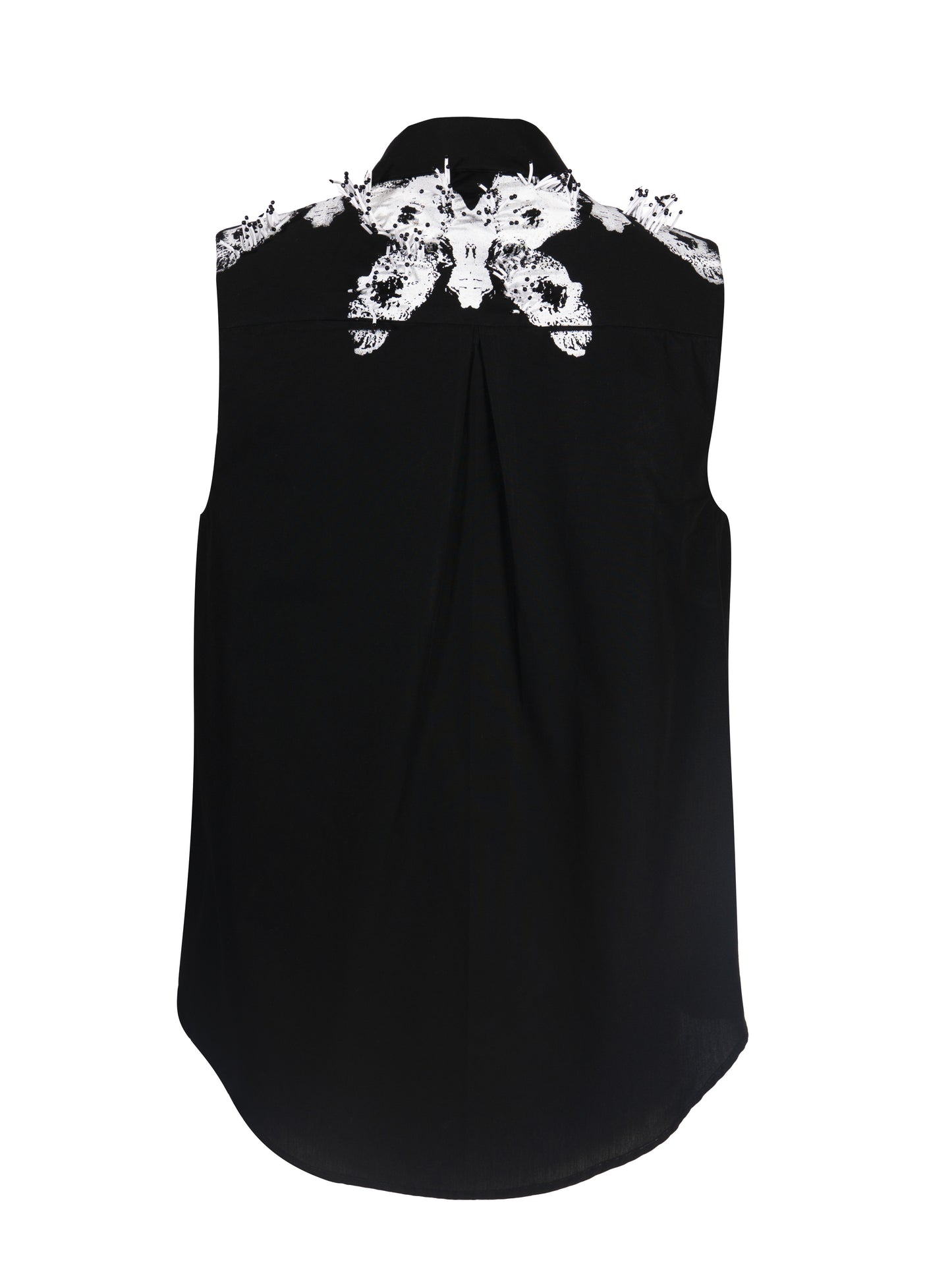 ARTEMISSE, chemise noire sans manches brodée et imprimée