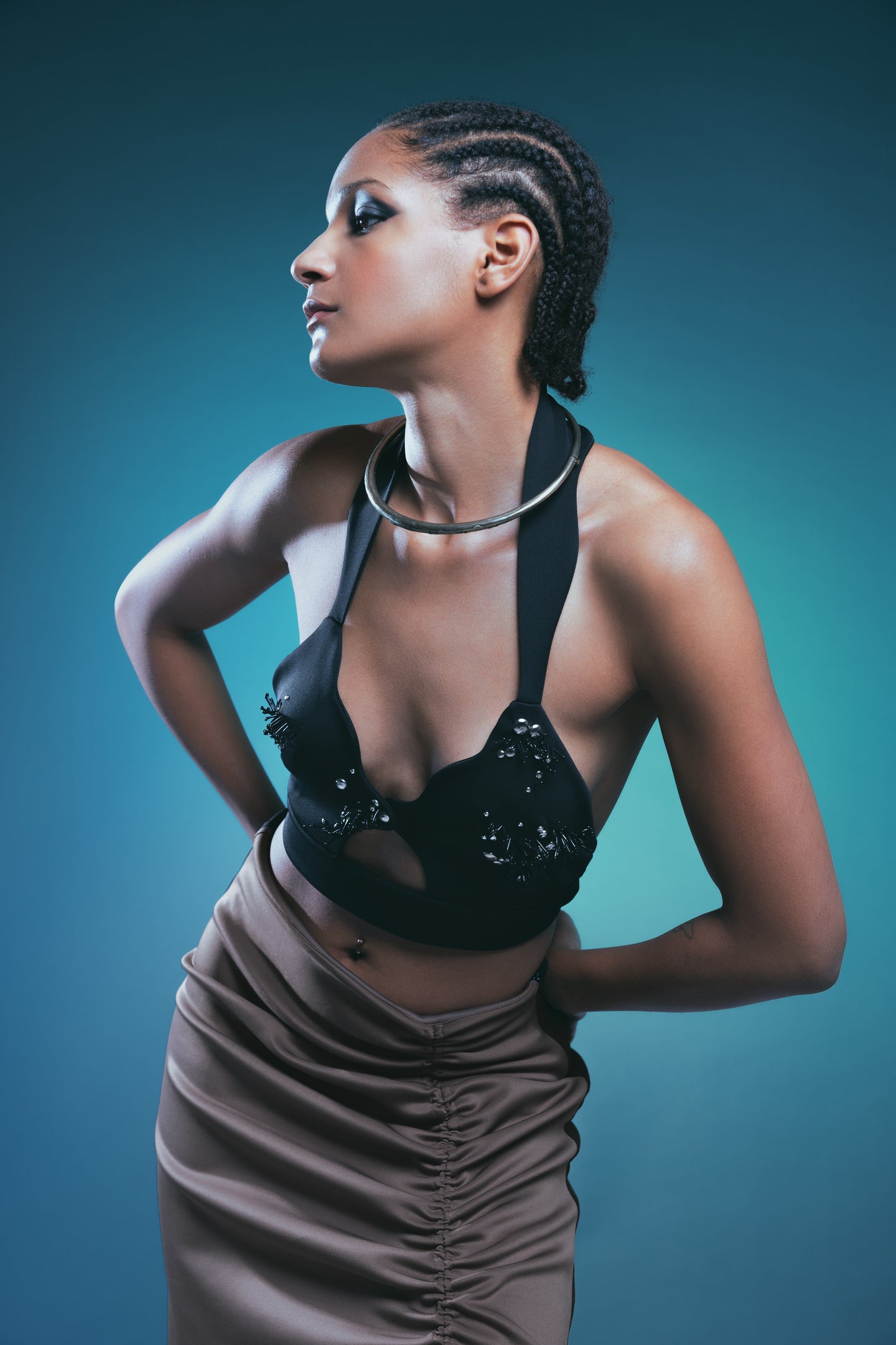 ARTA, black bralette with abstract embroidery