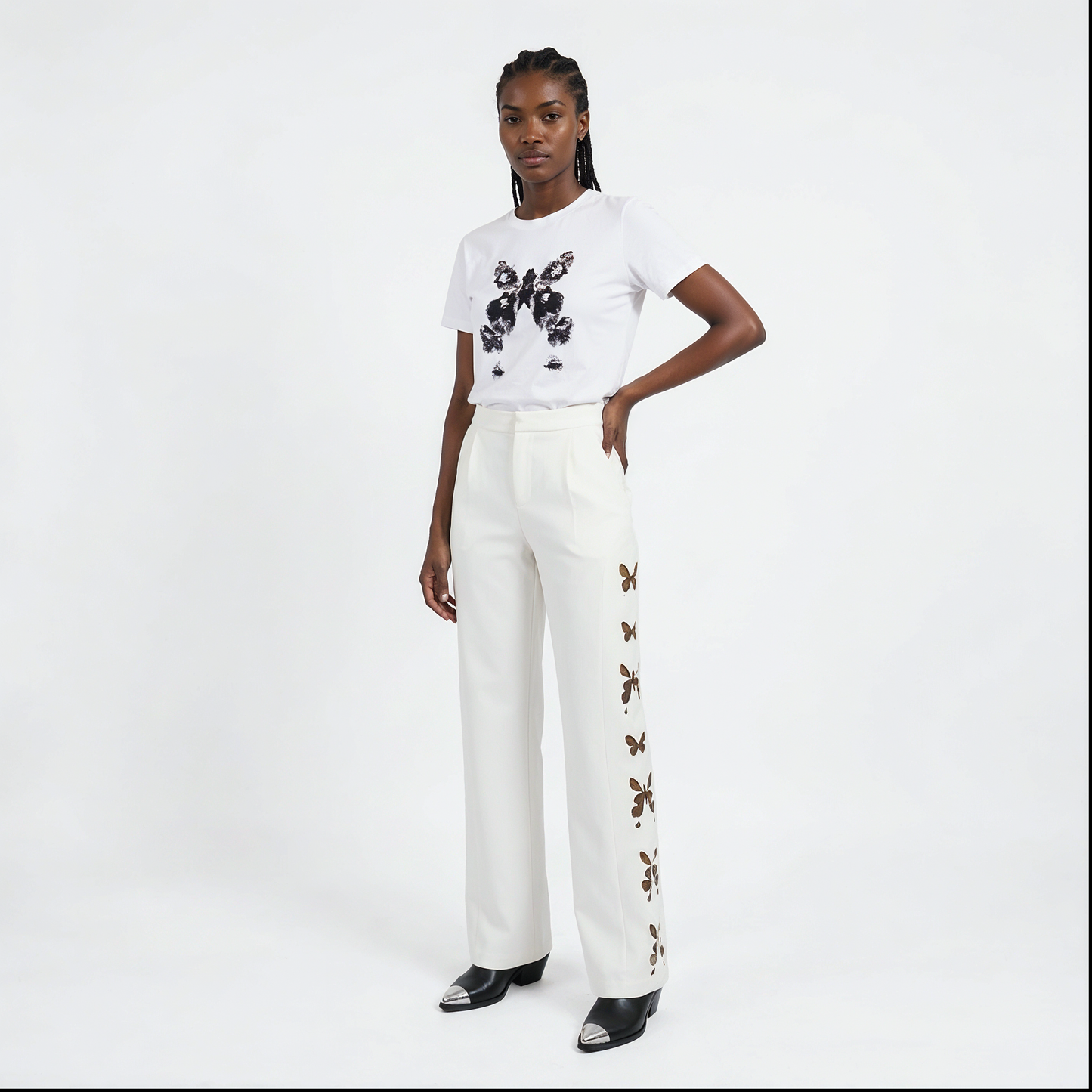 AMANTIA, white laser-cut trouser