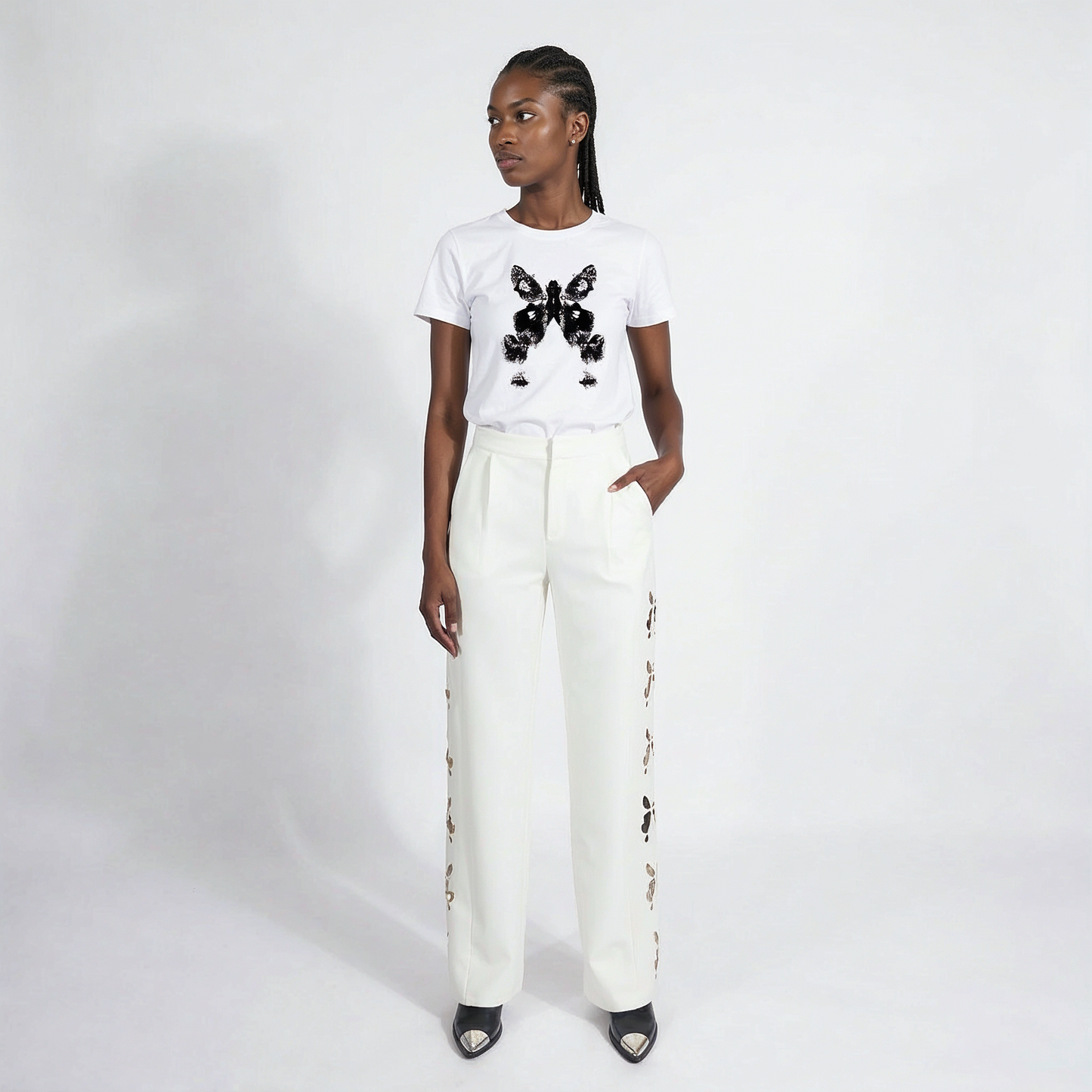 AMANTIA, white laser-cut trouser