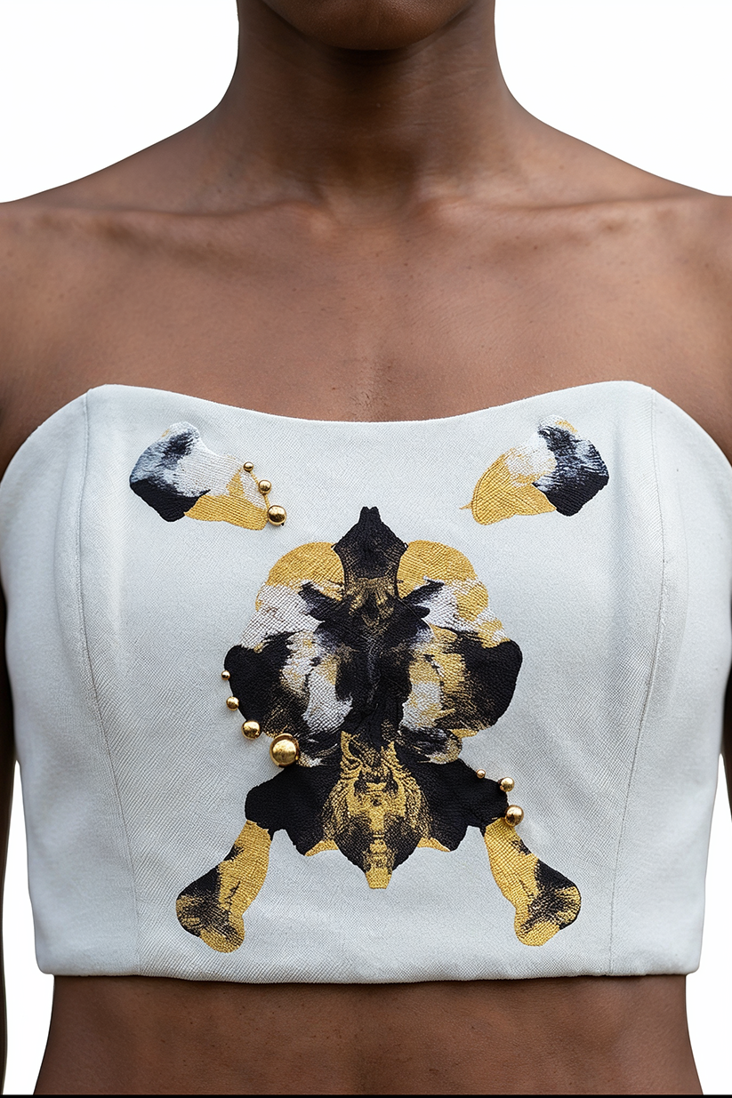 AREND, unique ink drop symmetric print corset