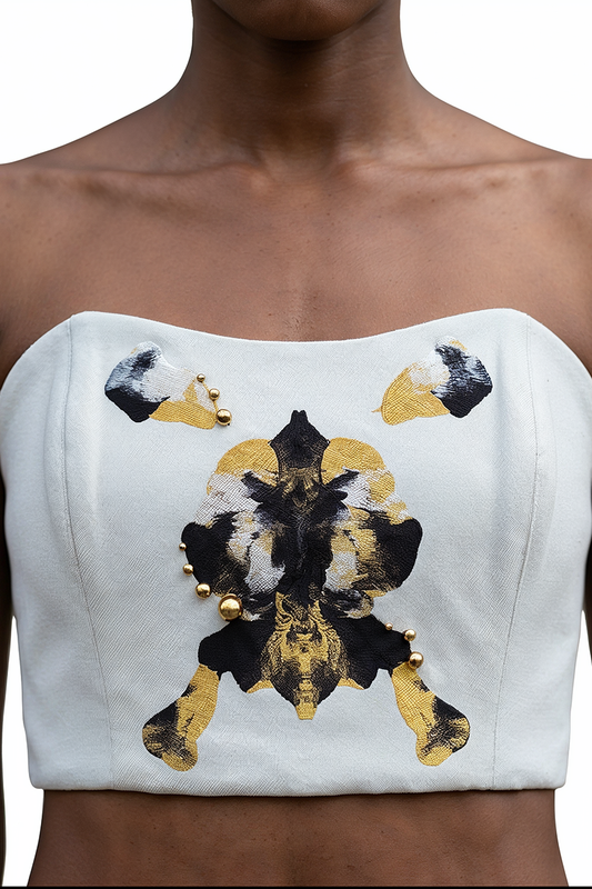 AREND, bustier blanc à imprimé unique à chaque pièce