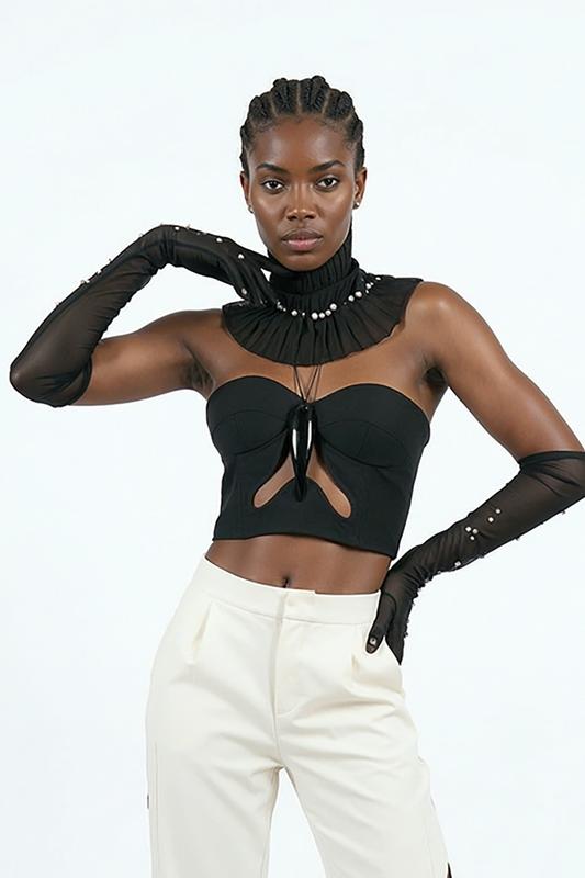 ARIOLA, bustier noir avec accessoire brillant imprimé en 3D