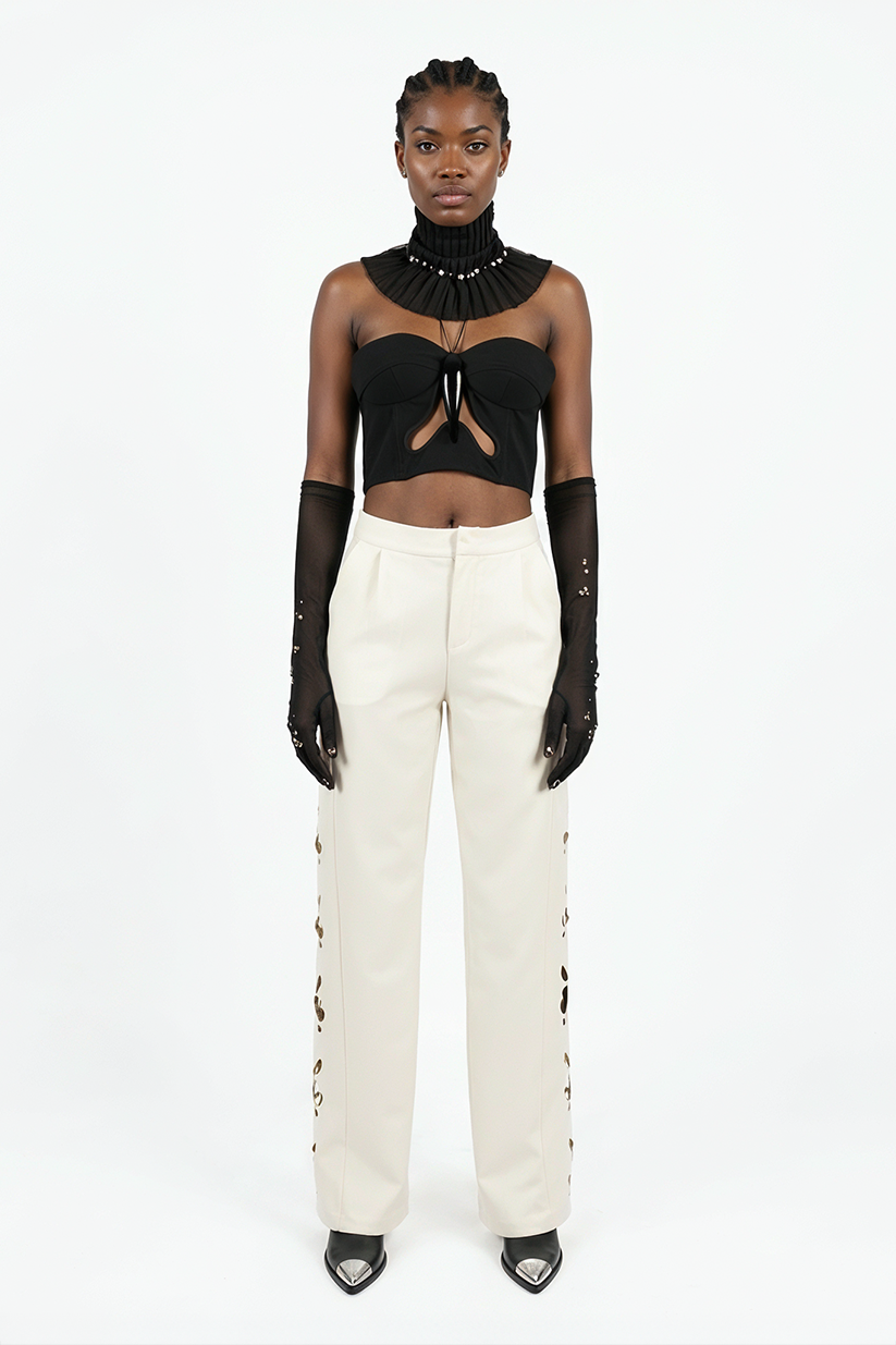 ARIOLA, black corset with 3D printed glossy accessory