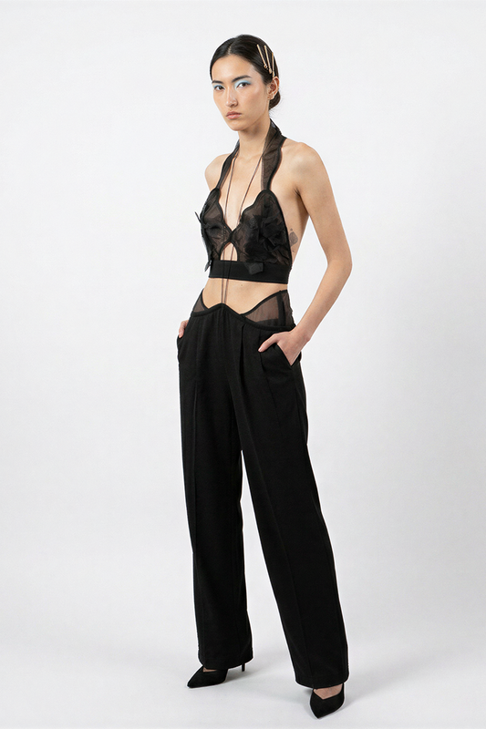 ARION, pantalon noir large à pinces