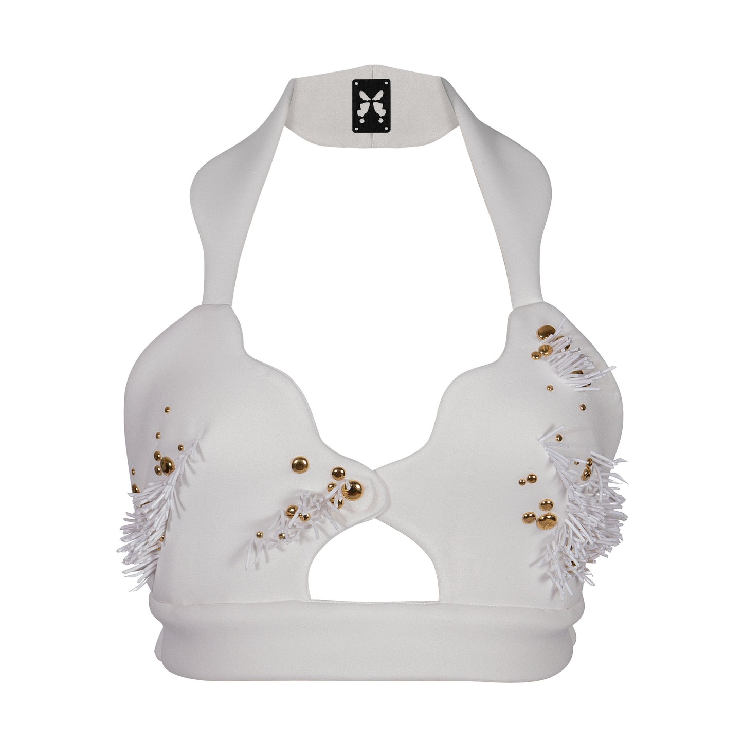 ARTA, white brassiere with abstract embroidery