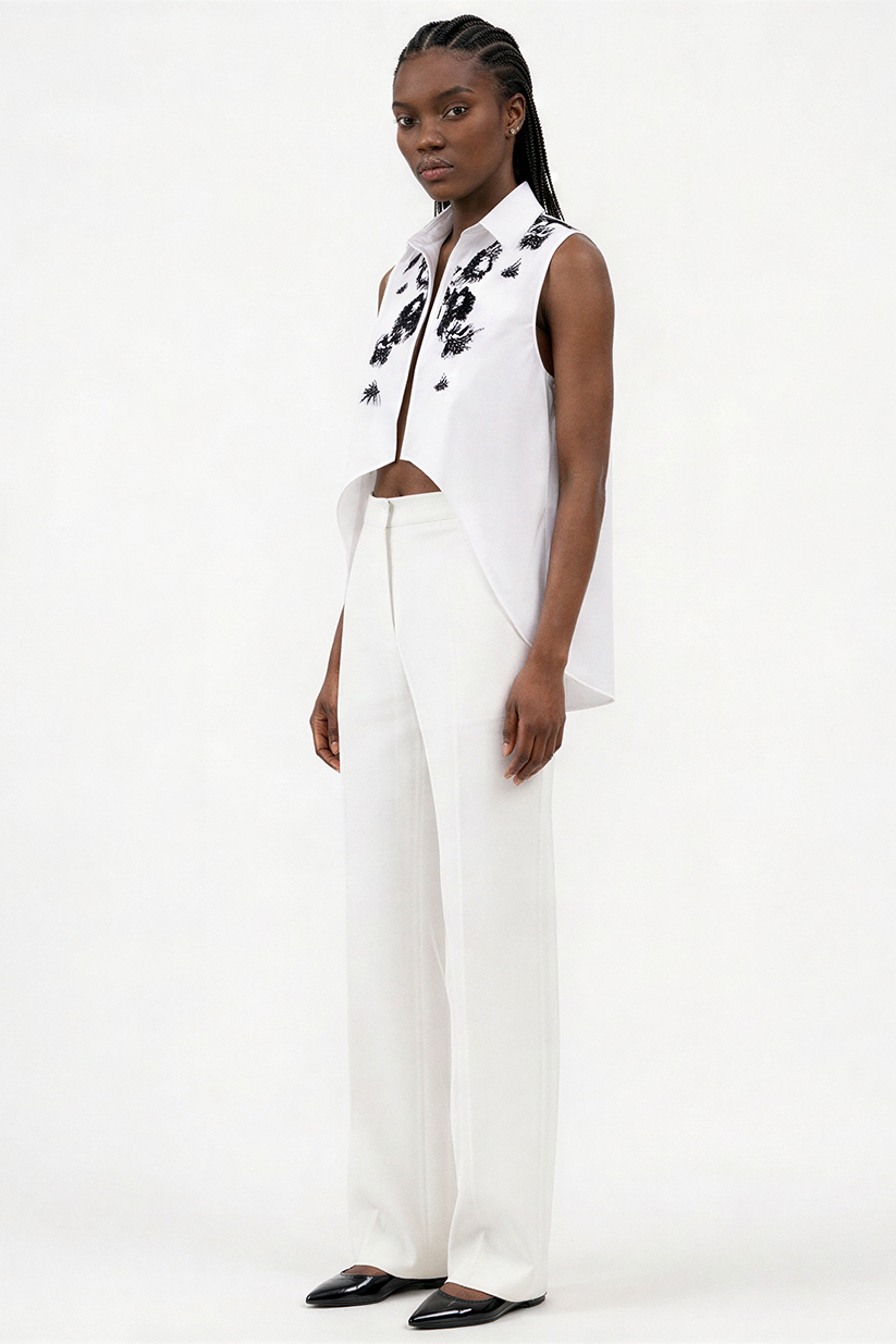 ARTEMISSE, white sleeveless screen printed shirt