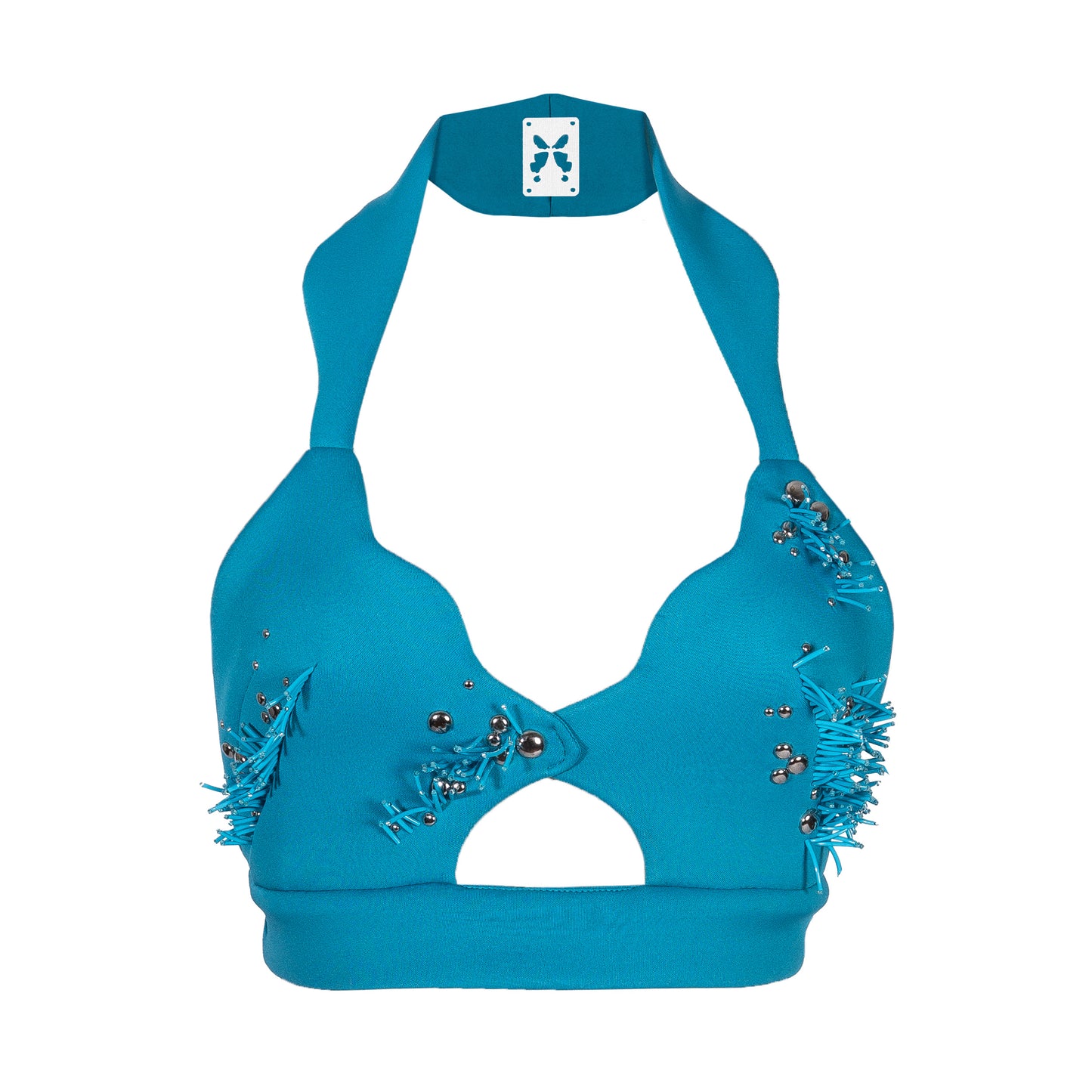 ARTA, turquoise brassiere with abstract embroidery