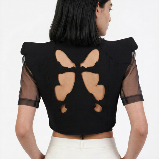 AVA, veste manches courtes avec logo iconique découpé au laser au dos