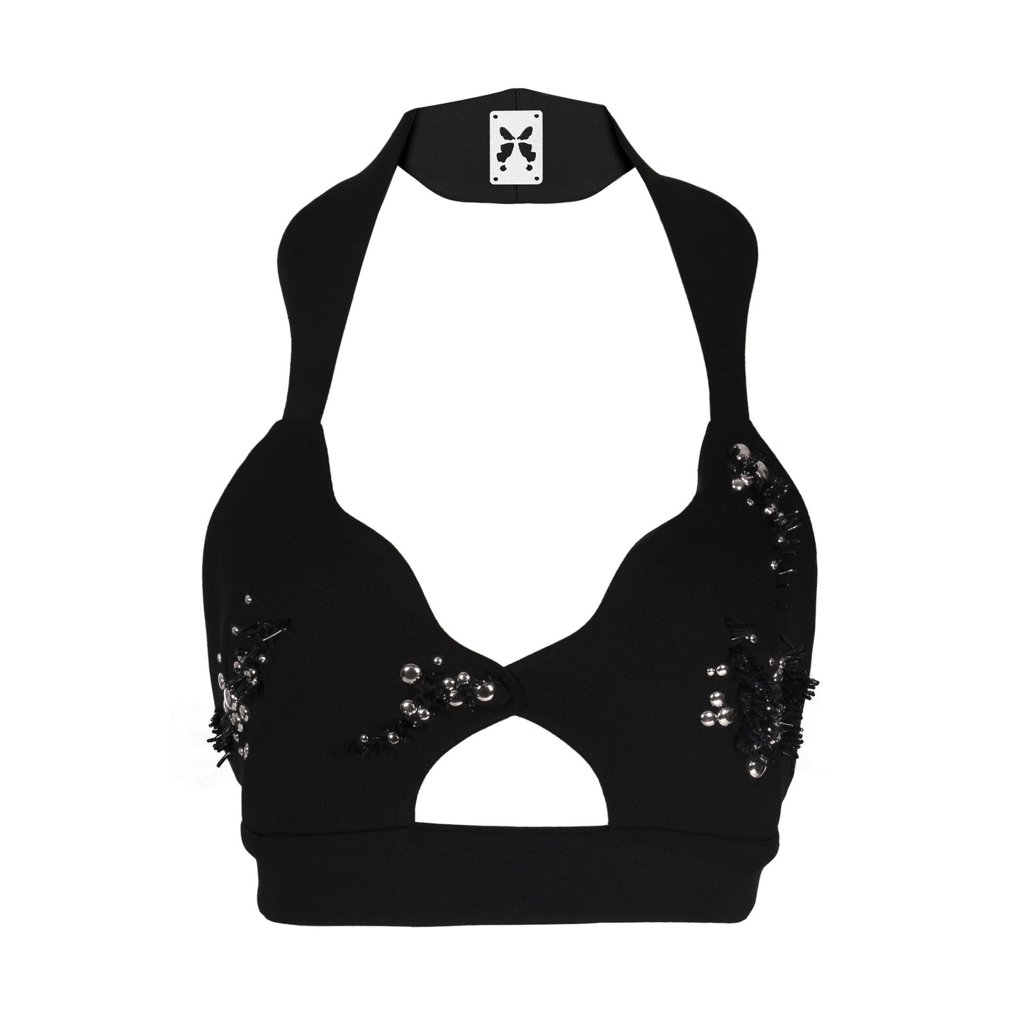 ARTA, black bralette with abstract embroidery
