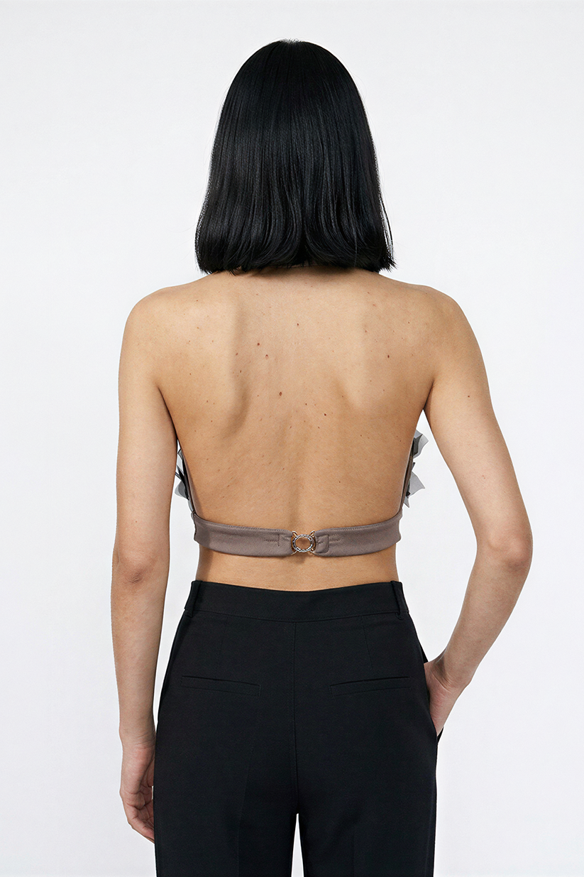 ARTA, moleskin brassiere with organza laser cut application