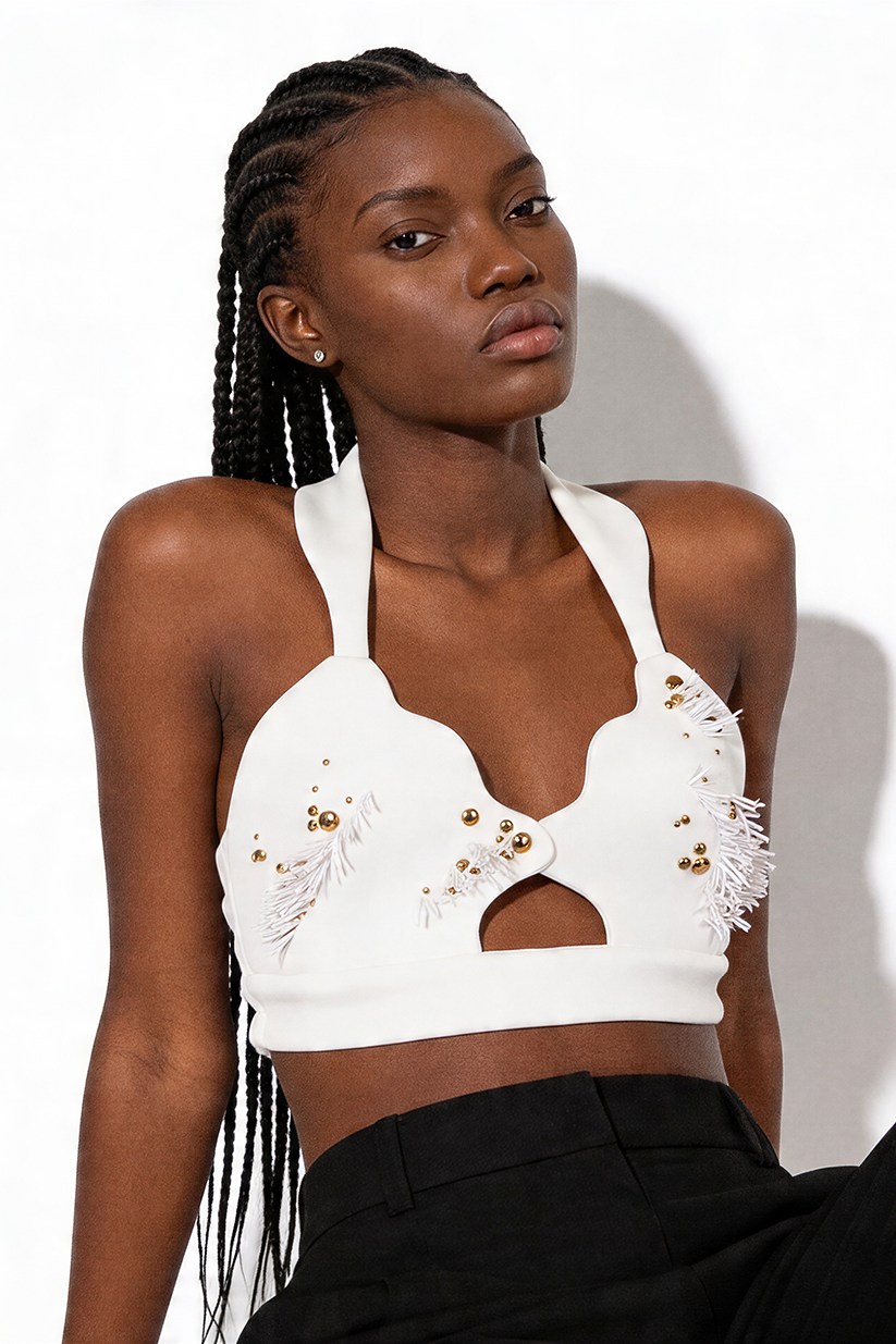 ARTA, white brassiere with abstract embroidery