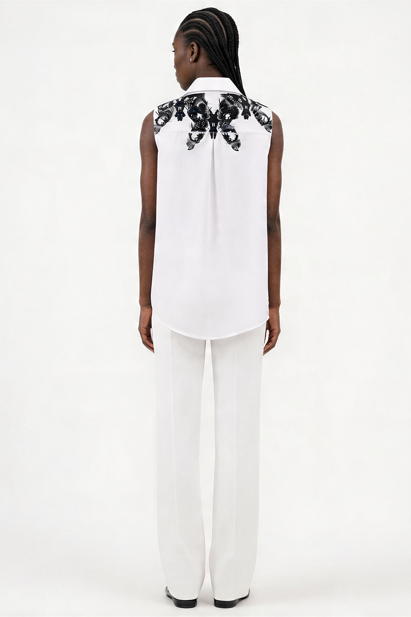 ARTEMISSE, white sleeveless screen printed shirt