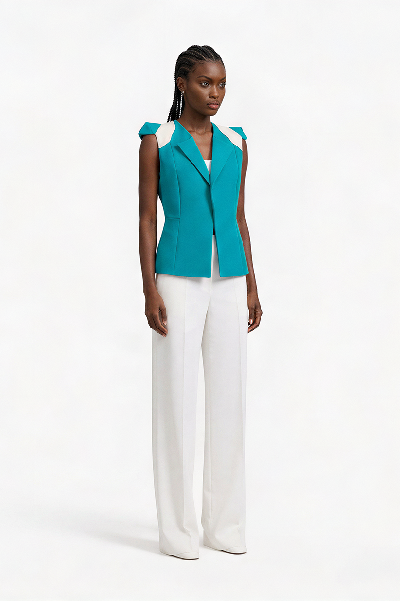 AVA, veste turquoise sans manches avec logo gravé