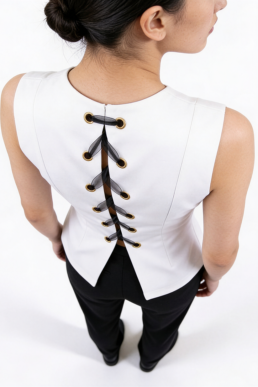 A WHITE DAHLIA sleeveless top